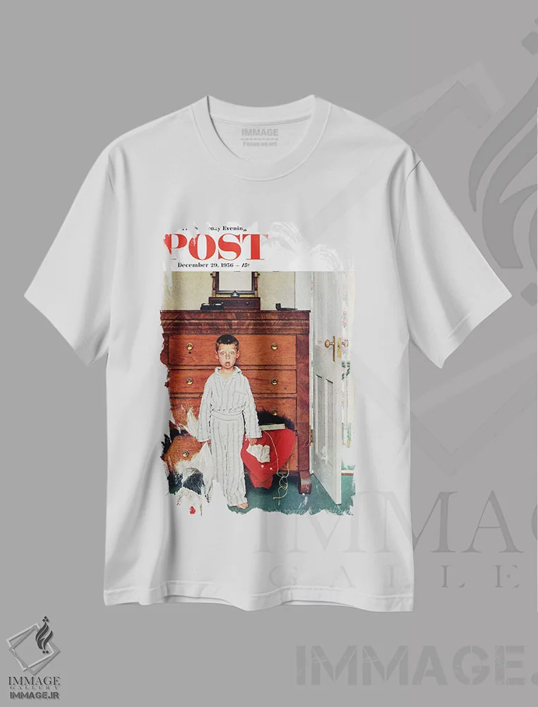 تیشرت سفید طرح دار جلد حقیقت بابانوئل، هنر فاخر کلاسیک اثر نورمن راکول | فروشگاه ایماژ