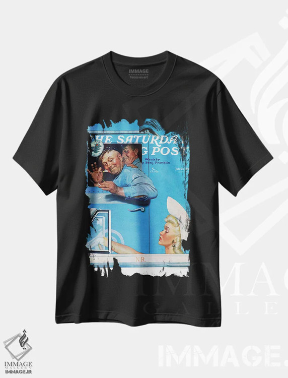تیشرت مشکی طرح دار دو معاشقه گر، هنر فاخر کلاسیک اثر نورمن راکول | فروشگاه ایماژ