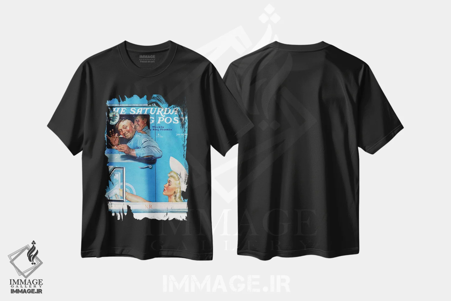 تیشرت مشکی طرح دار دو معاشقه گر، هنر فاخر کلاسیک اثر نورمن راکول | فروشگاه ایماژ