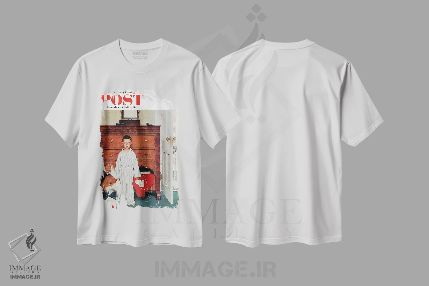 تیشرت سفید طرح دار جلد حقیقت بابانوئل، هنر فاخر کلاسیک اثر نورمن راکول | فروشگاه ایماژ