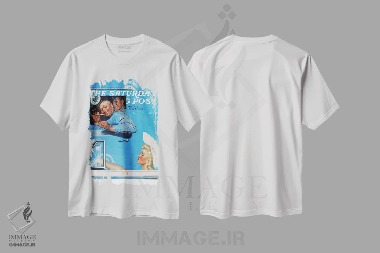 تیشرت سفید طرح دار دو معاشقه گر، هنر فاخر کلاسیک اثر نورمن راکول | immage.ir