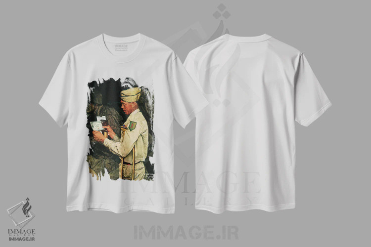 تیشرت سفید طرح دار اوراق قرضه جنگی، هنر فاخر کلاسیک اثر نورمن راکول | immage.ir