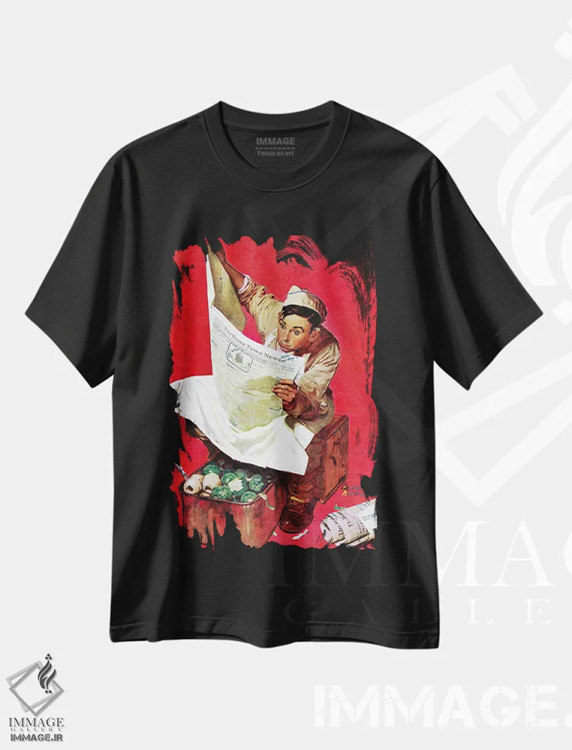 تیشرت مشکی طرح دار ویلی گیلیس سر خدمت، هنر فاخر کلاسیک اثر نورمن راکول | فروشگاه ایماژ