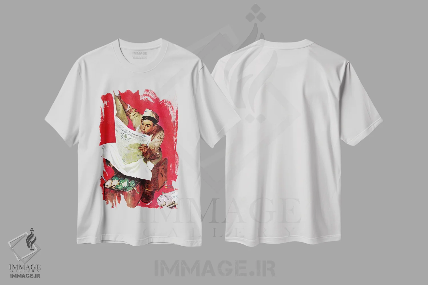 تیشرت سفید طرح دار ویلی گیلیس سر خدمت، هنر فاخر کلاسیک اثر نورمن راکول | immage.ir