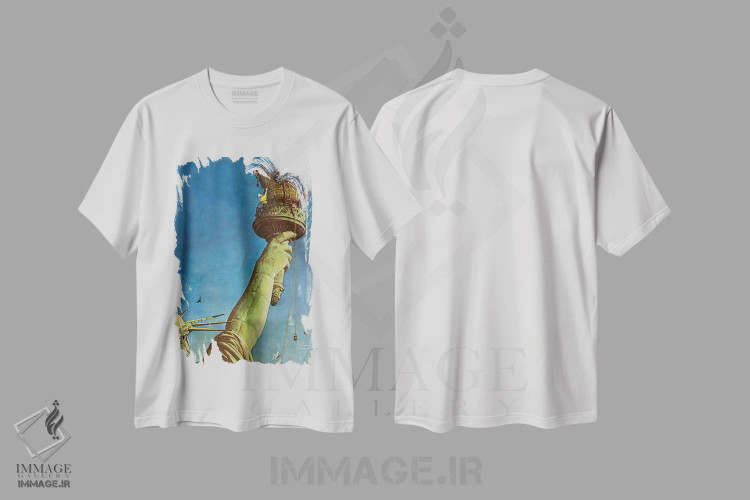 تیشرت سفید طرح دار کار بر روی تندیس آزادی، هنر فاخر کلاسیک اثر نورمن راکول | فروشگاه ایماژ