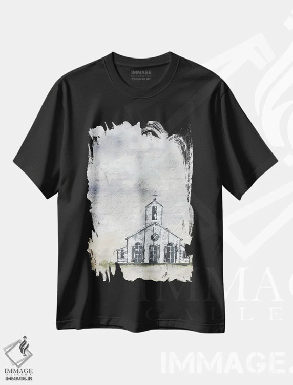 تیشرت مشکی طرح دار عبادتگاه کوچک Haven، دکور معاصر اثر جولی نورکوس | فروشگاه ایماژ