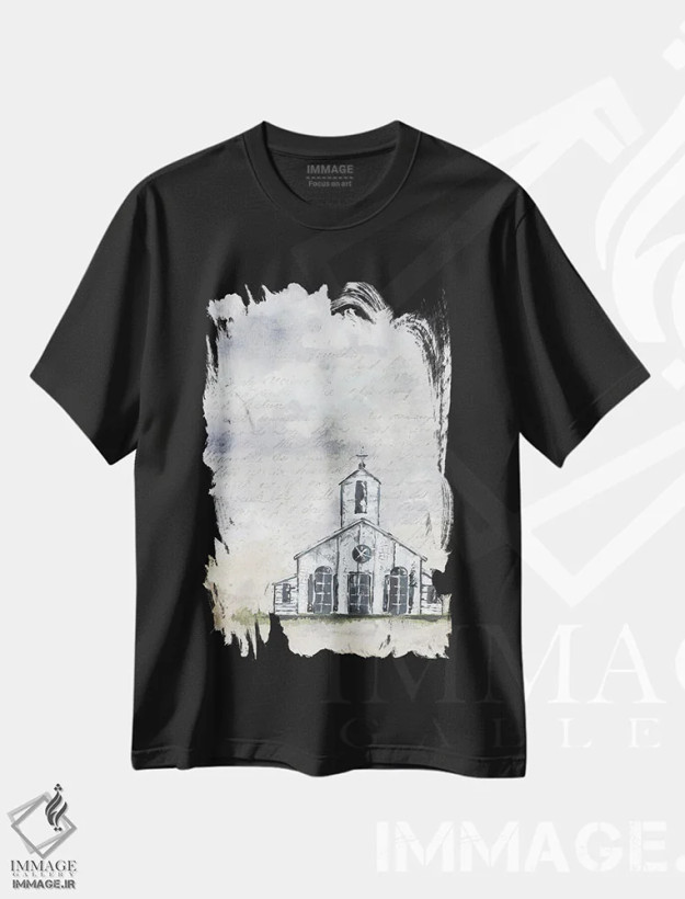 تیشرت مشکی طرح دار عبادتگاه کوچک Haven، دکور معاصر اثر جولی نورکوس | فروشگاه ایماژ