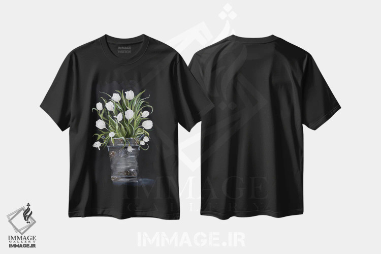 تیشرت مشکی طرح دار دسته گل سالگرد، دکور روستایی اثر جولی نورکوس | فروشگاه ایماژ