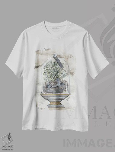 تیشرت سفید طرح دار طاق پرنده زمستانی، دکور روستایی اثر جولی نورکوس | فروشگاه ایماژ