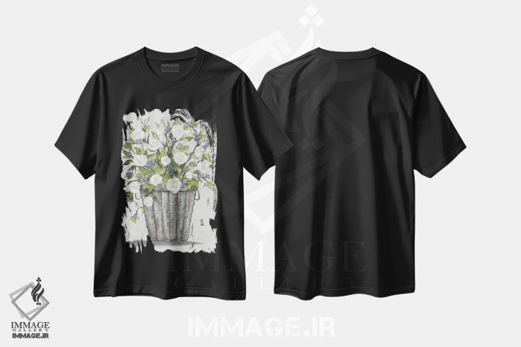 تیشرت مشکی طرح دار سبد گل رز شیرین، دکور معاصر اثر جولی نورکوس | immage.ir