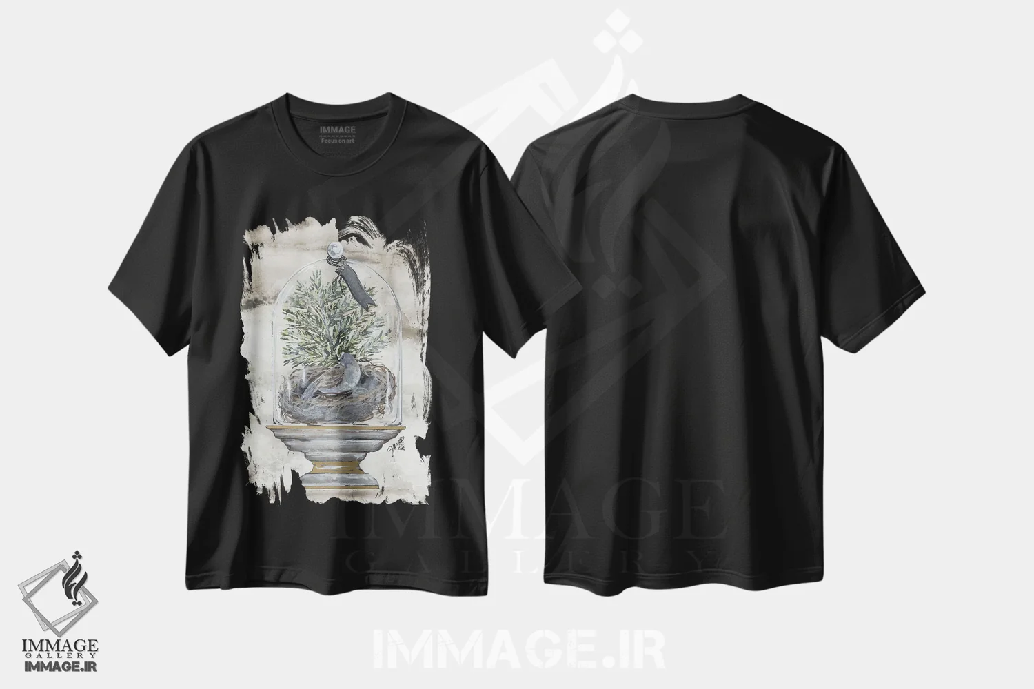تیشرت مشکی طرح دار طاق پرنده زمستانی، دکور روستایی اثر جولی نورکوس | immage.ir