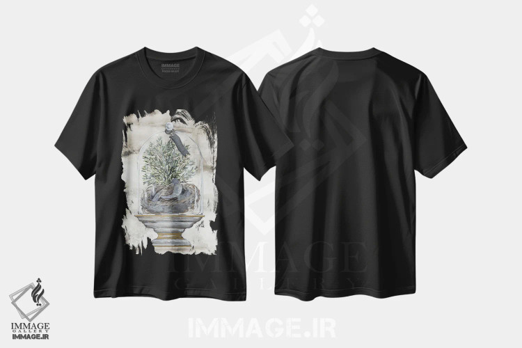 تیشرت مشکی طرح دار طاق پرنده زمستانی، دکور روستایی اثر جولی نورکوس | immage.ir