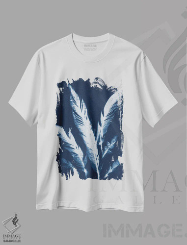 تیشرت سفید طرح دار پرهای نیلگون ۲، مدیوم اثر جولی نورکوس | فروشگاه ایماژ