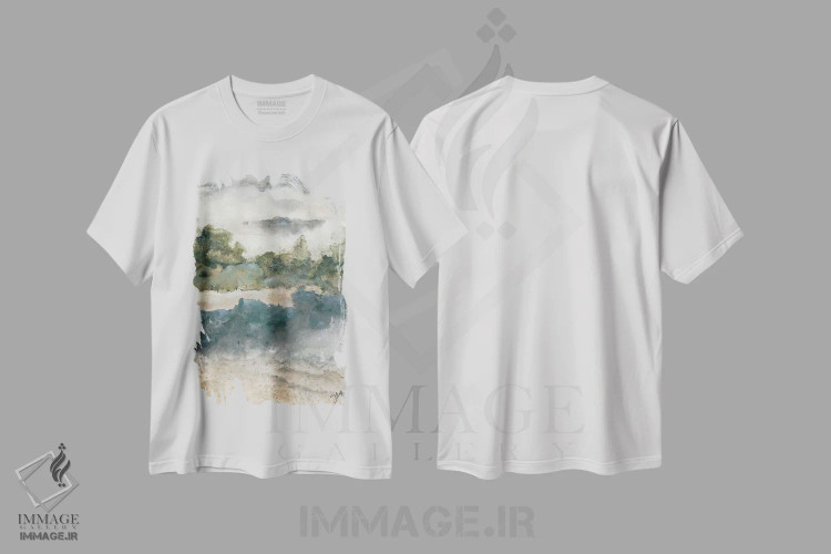 تیشرت سفید طرح دار آرامش ۱، آبستره اثر جولی نورکوس | فروشگاه ایماژ