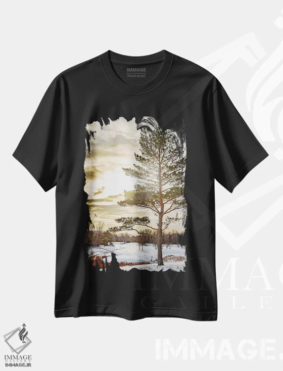 تیشرت مشکی طرح دار کاج روشن شده با نور، مدیوم اثر نیک ریو | فروشگاه ایماژ