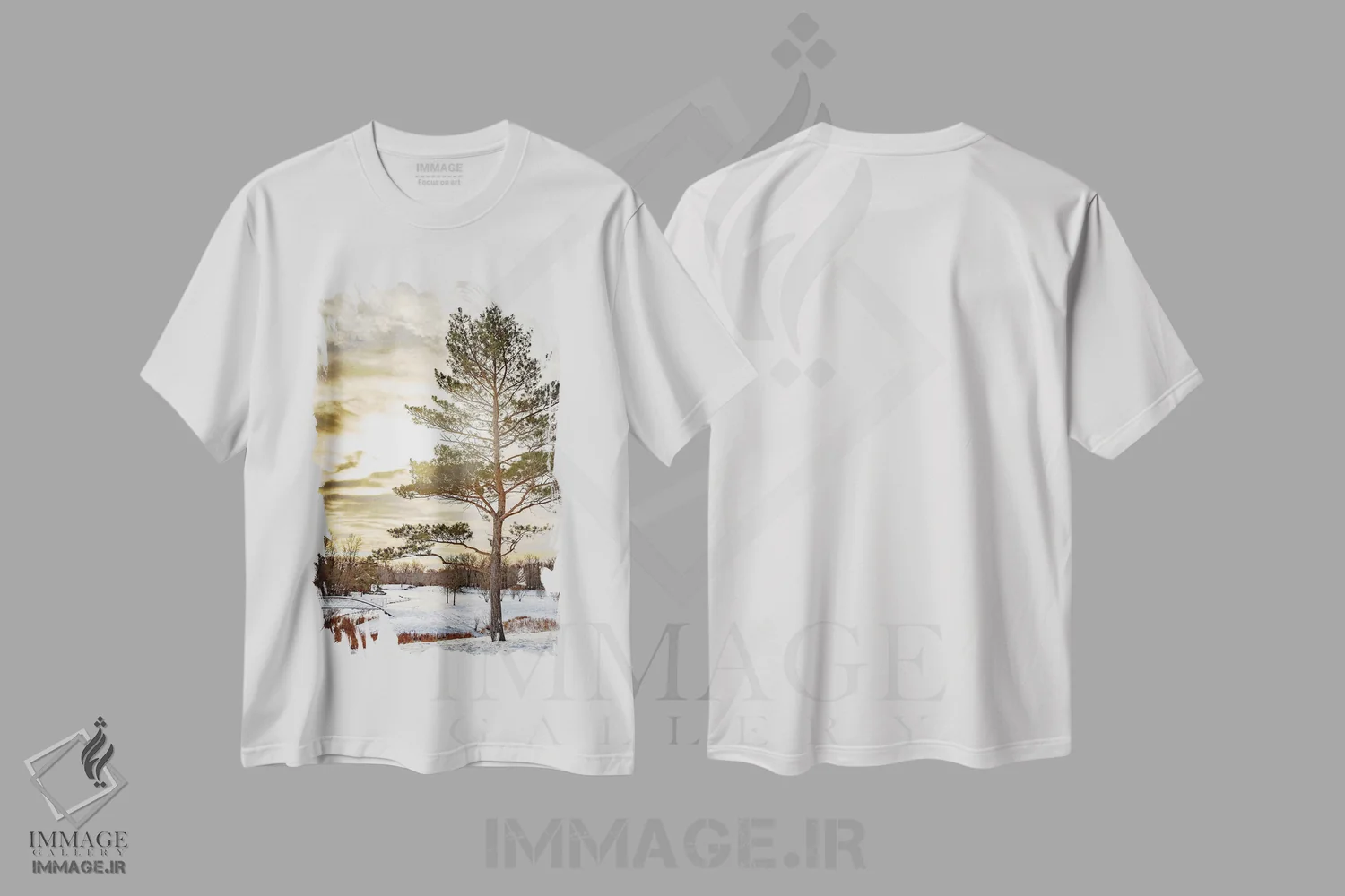 تیشرت سفید طرح دار کاج روشن شده با نور، مدیوم اثر نیک ریو | immage.ir