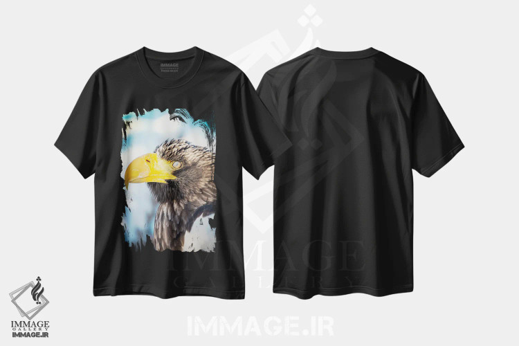 تیشرت مشکی طرح دار پرتره عقاب کله سفید در حال پلک زدن، مدیوم اثر نیک ریو | فروشگاه ایماژ