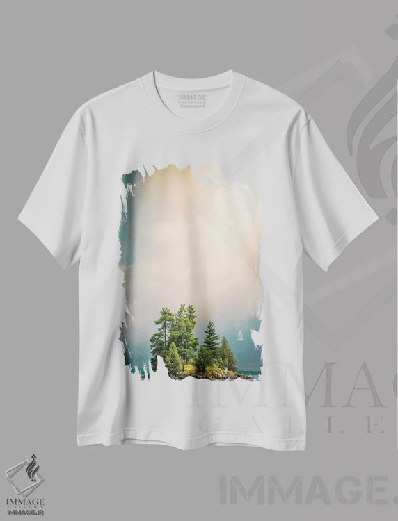 تیشرت سفید طرح دار جزیره کوچک، مدیوم اثر نیک ریو | فروشگاه ایماژ