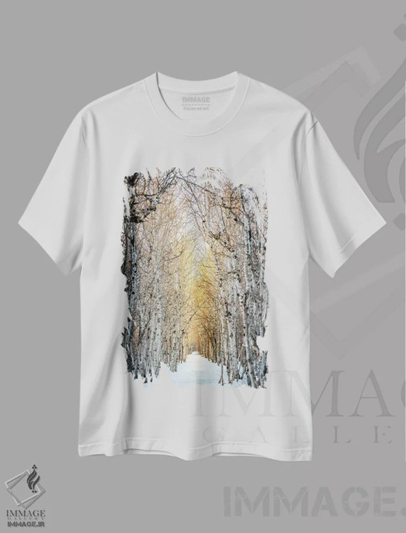 تیشرت سفید طرح دار کوچه زمستانی توس، مدیوم اثر نیک ریو | immage.ir