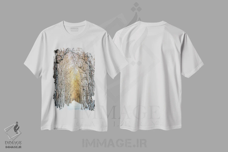 تیشرت سفید طرح دار کوچه زمستانی توس، مدیوم اثر نیک ریو | immage.ir