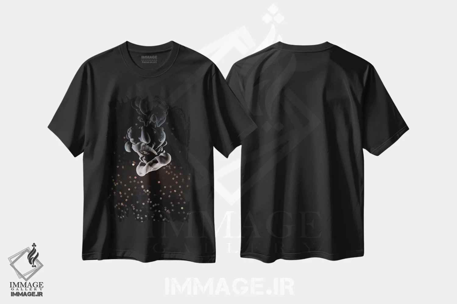 تیشرت مشکی طرح دار سقوط آسمان: تزریق جوهر در آب اثر نیک ریو | فروشگاه ایماژ