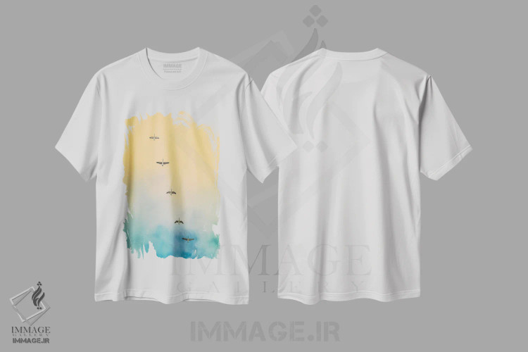 تیشرت سفید طرح دار غازها در آسمان، مدیوم اثر نیک ریو | فروشگاه ایماژ