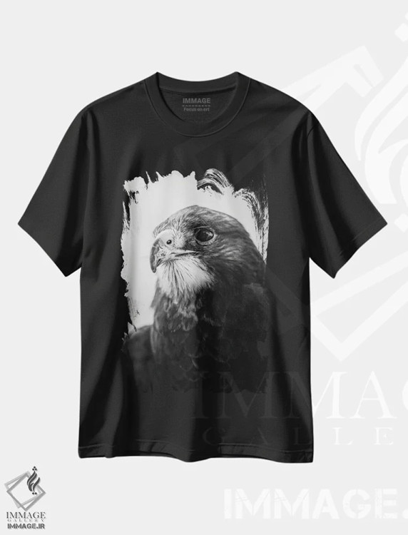 تیشرت مشکی طرح دار پرتره شاهین، مدیوم اثر نیک ریو | فروشگاه ایماژ