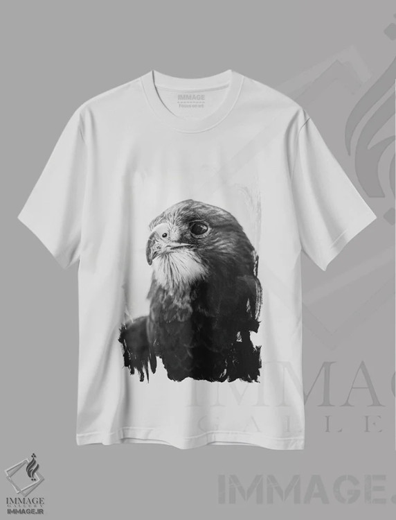 تیشرت سفید طرح دار پرتره شاهین، مدیوم اثر نیک ریو | immage.ir
