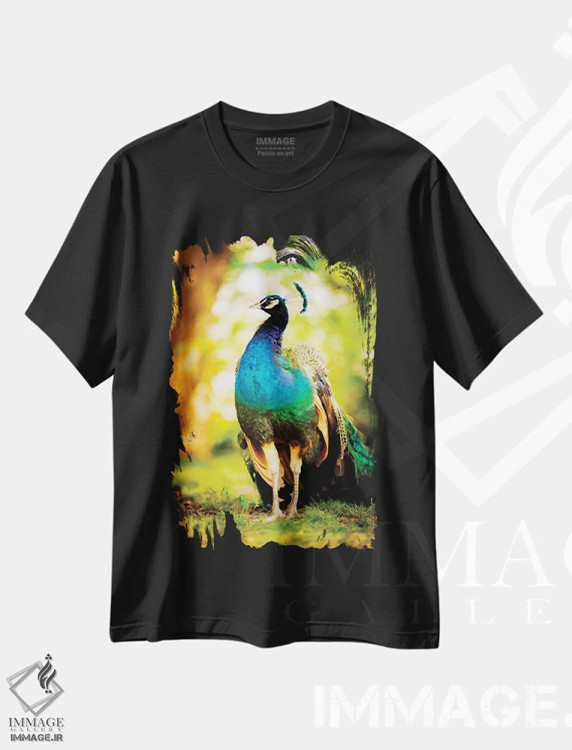 تیشرت مشکی طرح دار طاووس روی خورشید، مدیوم اثر نیک ریو | فروشگاه ایماژ