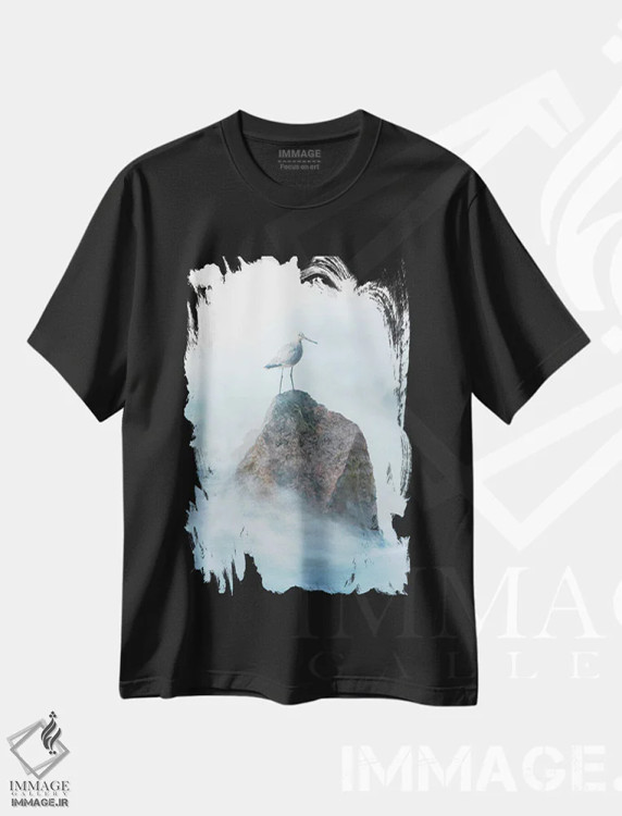 تیشرت مشکی طرح دار پرنده سندپایپر روی سنگ، مدیوم اثر نیک ریو | immage.ir