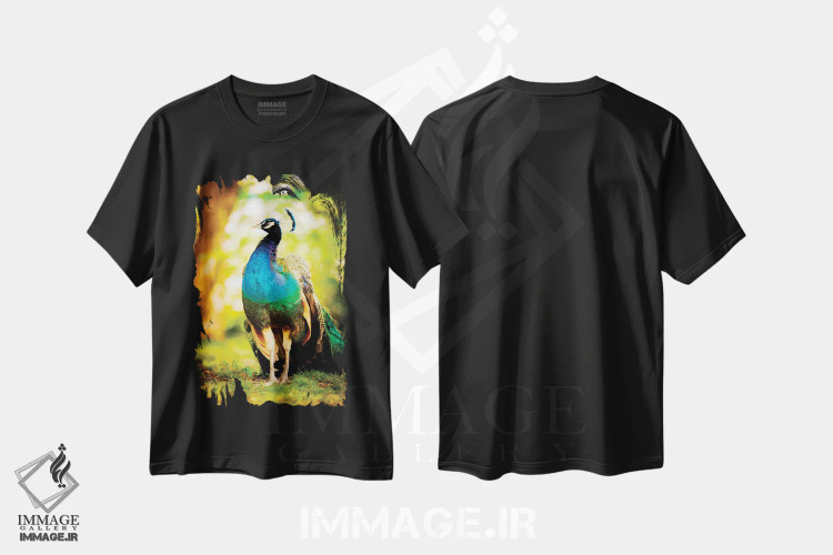 تیشرت مشکی طرح دار طاووس روی خورشید، مدیوم اثر نیک ریو | فروشگاه ایماژ