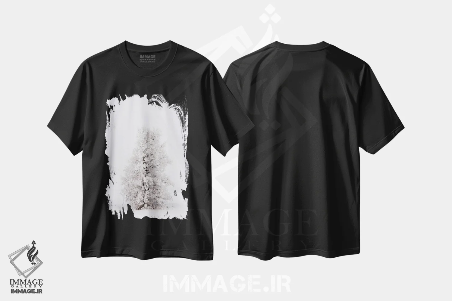 تیشرت مشکی طرح دار درخت برفی در زمستان، مدیوم اثر نیک ریو | فروشگاه ایماژ