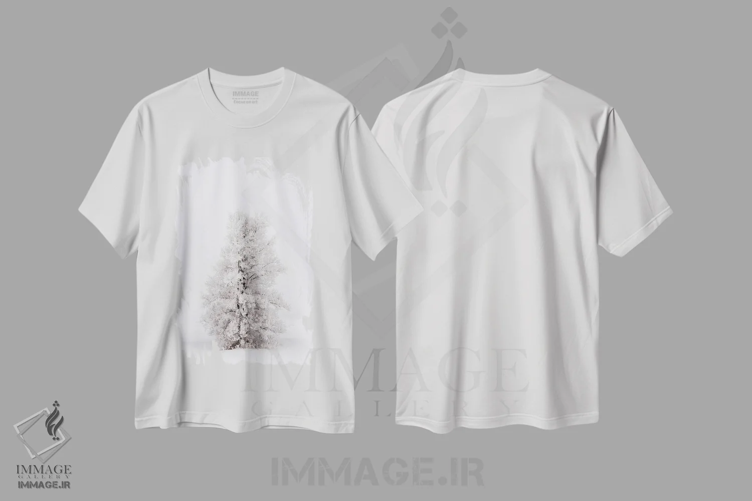 تیشرت سفید طرح دار درخت برفی در زمستان، مدیوم اثر نیک ریو | immage.ir