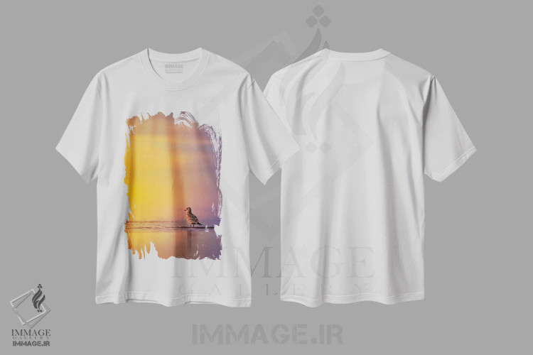 تیشرت سفید طرح دار مرغ دریایی هنگام طلوع خورشید، مدیوم اثر نیک ریو | immage.ir