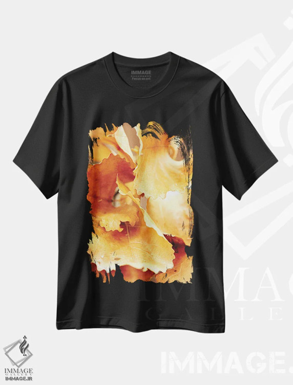 تیشرت مشکی طرح دار برگ های بلوط درخشان، عکاسی ماکرو اثر نیک ریو | فروشگاه ایماژ