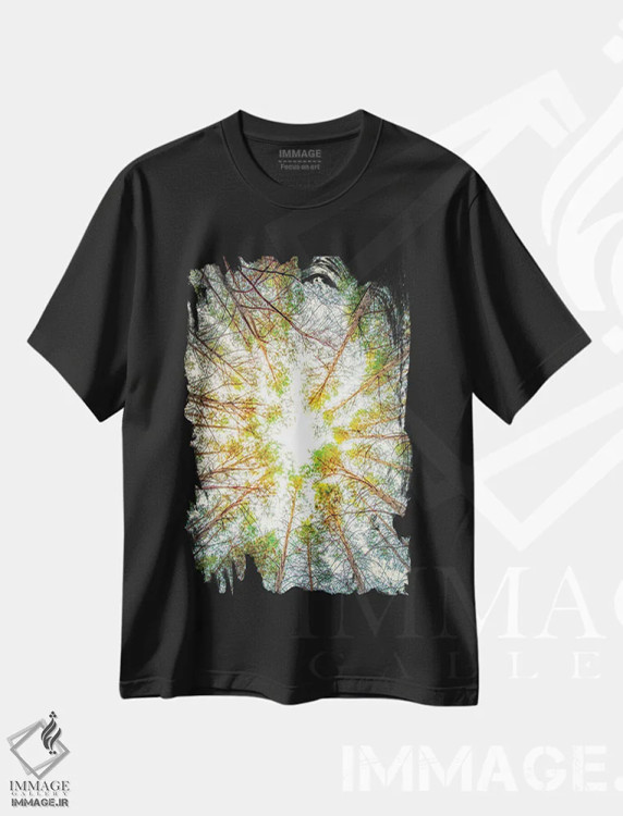 تیشرت مشکی طرح دار سقف درختان، مدیوم اثر نیک ریو | فروشگاه ایماژ