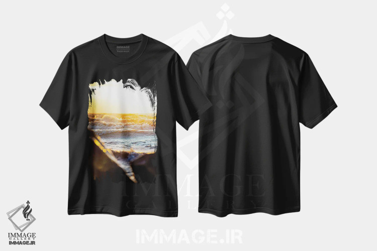 تیشرت مشکی طرح دار نور خورشید درخشان از میان صخره ها بر فراز دریاچه ۲، مدیوم اثر نیک ریو | immage.ir