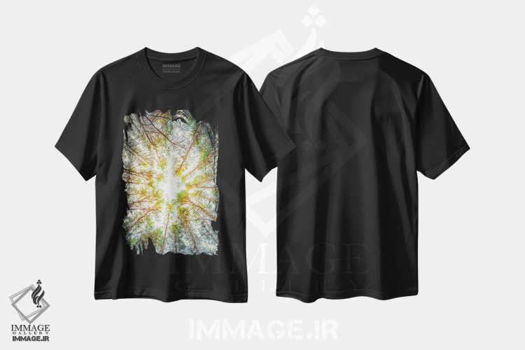 تیشرت مشکی طرح دار سقف درختان، مدیوم اثر نیک ریو | فروشگاه ایماژ