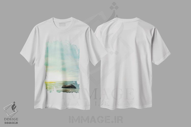 تیشرت سفید طرح دار سنگ در آب کم عمق، مدیوم اثر نیک ریو | فروشگاه ایماژ