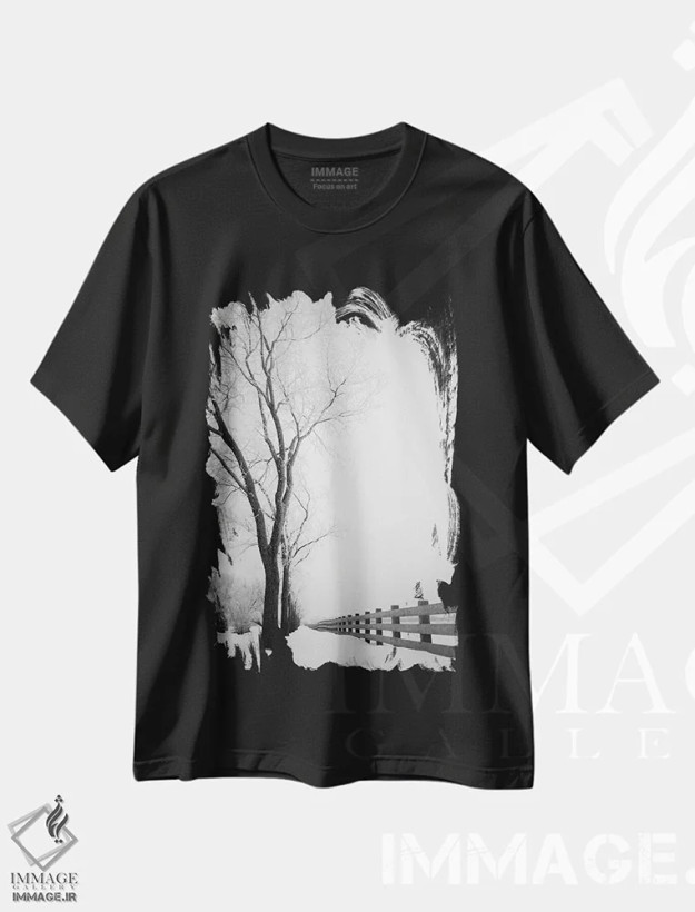 تیشرت مشکی طرح دار نرده یخ زده، دکور تعطیلات اثر نیک ریو | فروشگاه ایماژ