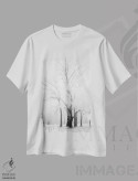 تیشرت سفید طرح دار درختان یخ زده، دکور تعطیلات اثر نیک ریو | immage.ir