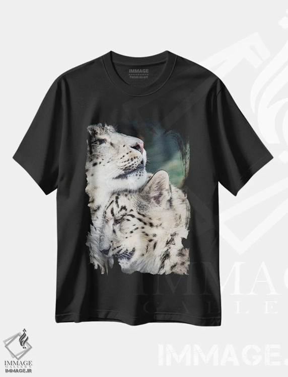 تیشرت مشکی طرح دار پلنگ برفی مادر و توله اش، مدیوم اثر نیک ریو | immage.ir