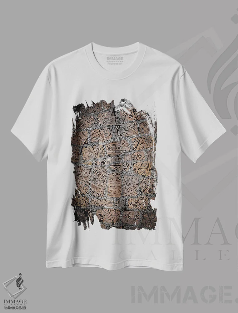تیشرت سفید طرح دار خدای باد آزتک، تزئینی اثر نیک ریو | immage.ir