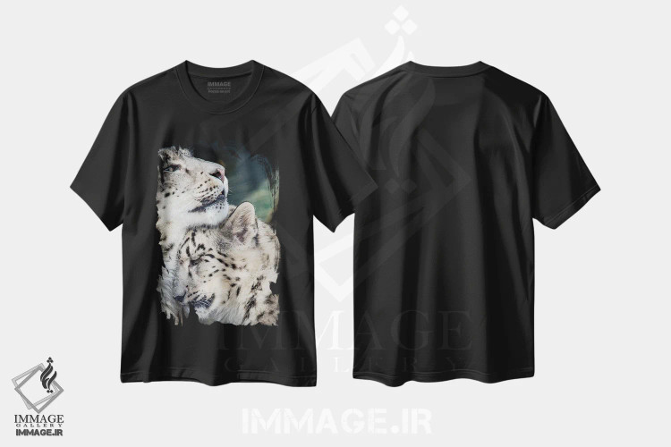 تیشرت مشکی طرح دار پلنگ برفی مادر و توله اش، مدیوم اثر نیک ریو | immage.ir