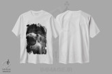 تیشرت سفید طرح دار اژدها در میان دود، آبستره اثر نیک ریو | فروشگاه ایماژ