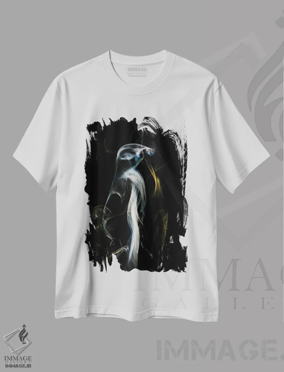 تیشرت سفید طرح دار پنگوئن در میان دود، آبستره اثر نیک ریو | immage.ir