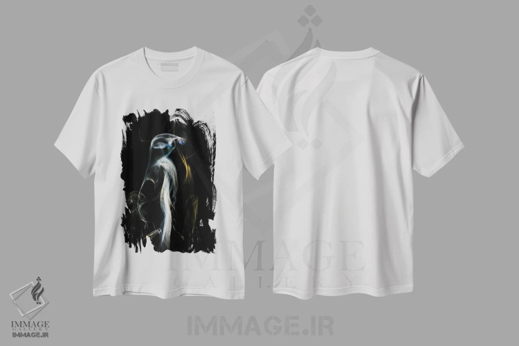 تیشرت سفید طرح دار پنگوئن در میان دود، آبستره اثر نیک ریو | immage.ir