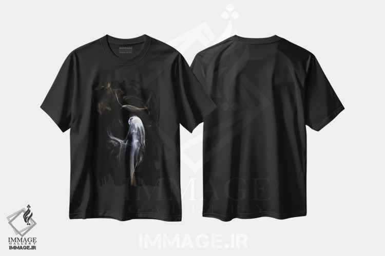 تیشرت مشکی طرح دار شبح در میان دود، آبستره اثر نیک ریو | immage.ir