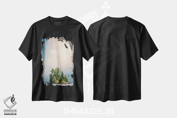 تیشرت مشکی طرح دار جزیره کوچک و یک پرنده، مدیوم اثر نیک ریو | immage.ir