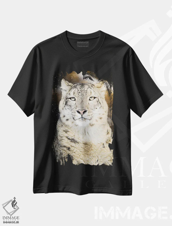 تیشرت مشکی طرح دار پرتره پلنگ برفی، مدیوم اثر نیک ریو | immage.ir